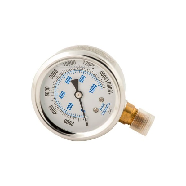 Bva Hydraulics BVA Hydraulic Pressure Gauge, 2-1/2in Face Glycerin Filled 0-15,000 PSI 1/4in-18 NPTF GW2514 - main